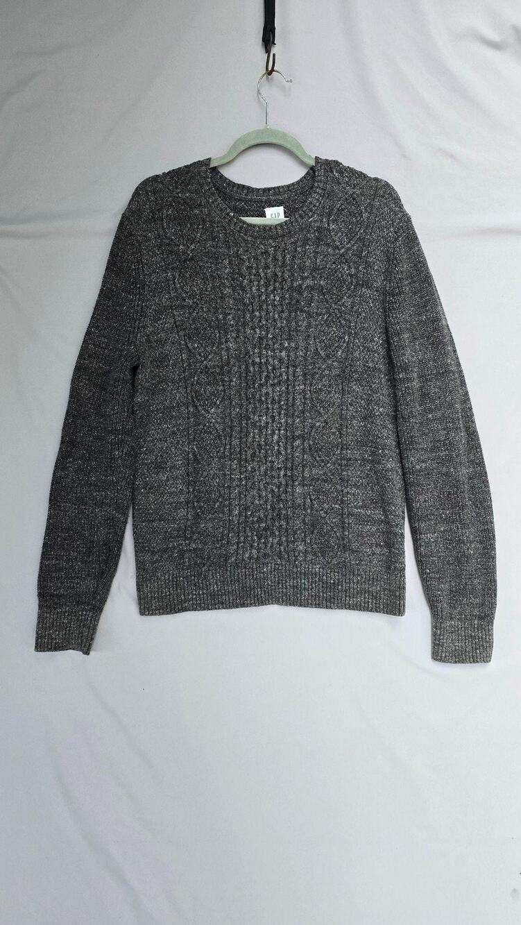 Gap Sweater Womens Medium Gray Cable Knit Crew Neck Long Sleeve Fisherman